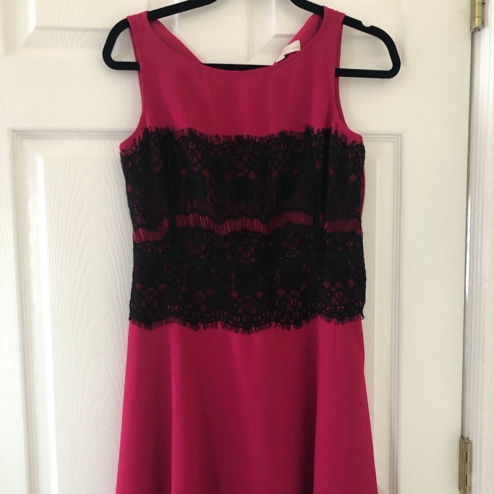 LOFT Pink & Black Lace Dress